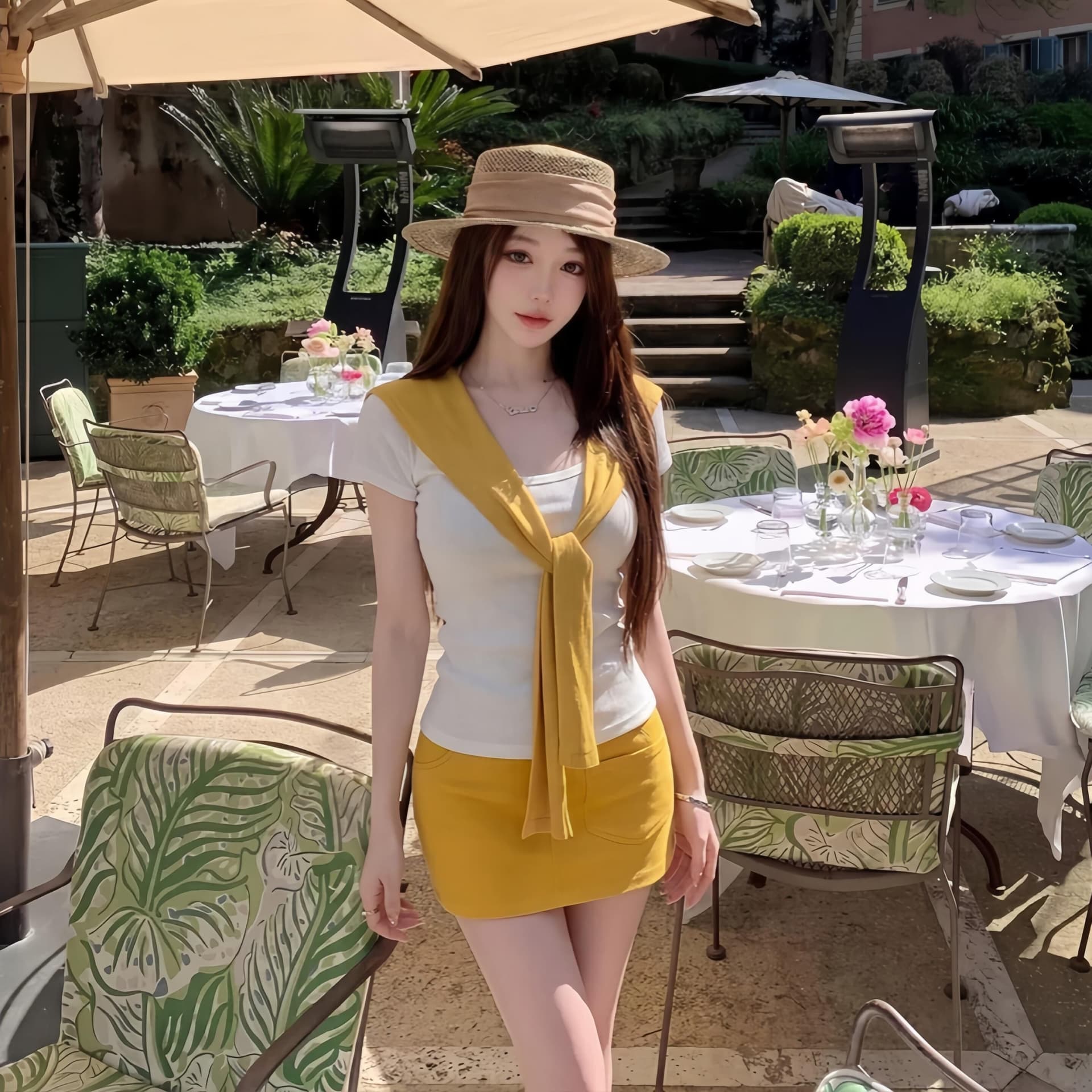 화이트 u 칼라 반팔 긍정적 인 어깨 티셔츠 외부 가져 가라. 숄 여성 여름 캐주얼 세트 하이웨이스트 타이트 스커트 반신 치마 세트 여성 상세 이미지 7