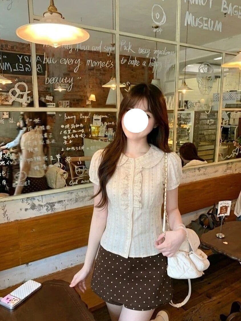 초여름 고유 한 아름다운 세트 여성 한 부서 달콤함 프릴 꽃무늬 반팔 여성 셔츠 도트 무늬 미니 스커트 투피스 세트