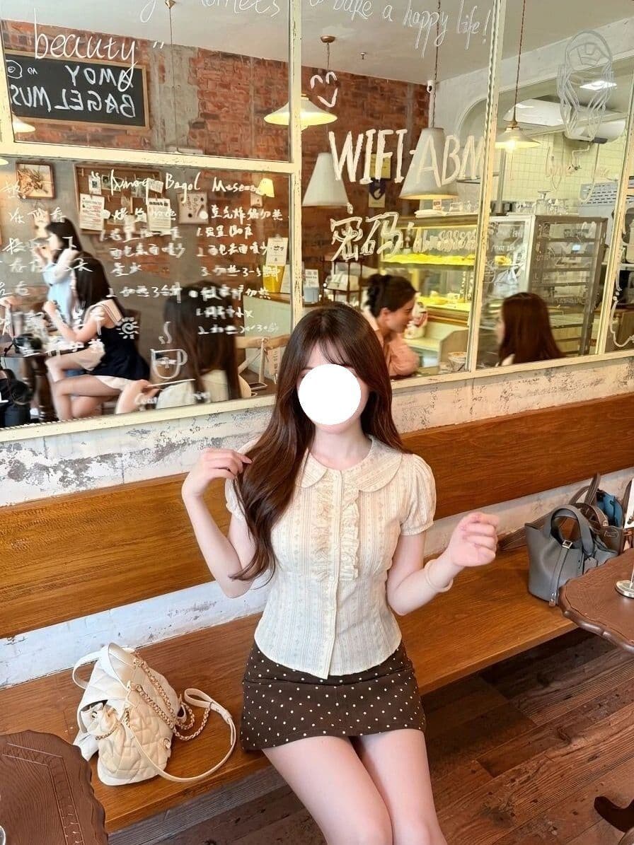 초여름 고유 한 아름다운 세트 여성 한 부서 달콤함 프릴 꽃무늬 반팔 여성 셔츠 도트 무늬 미니 스커트 투피스 세트 상세 이미지 4