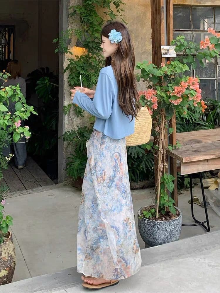 마이크로 지방 mm 여름 ootd 착용 가져 가라. 보헤미안 쉬폰 슬립 드레스 니트 오픈 가디건 고유 한 아름다운 세트 상세 이미지 4