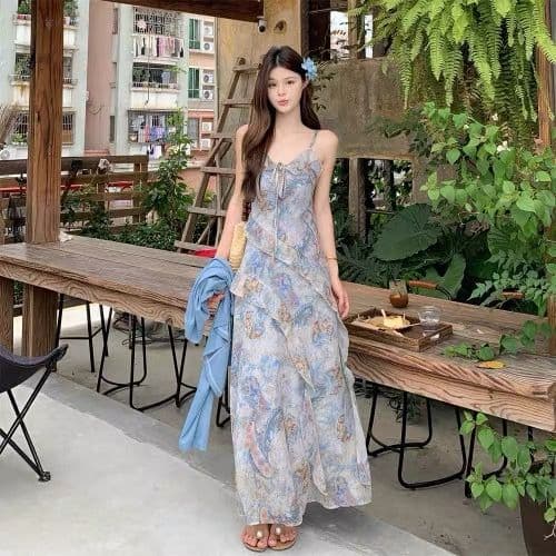 마이크로 지방 mm 여름 ootd 착용 가져 가라. 보헤미안 쉬폰 슬립 드레스 니트 오픈 가디건 고유 한 아름다운 세트 상세 이미지 7