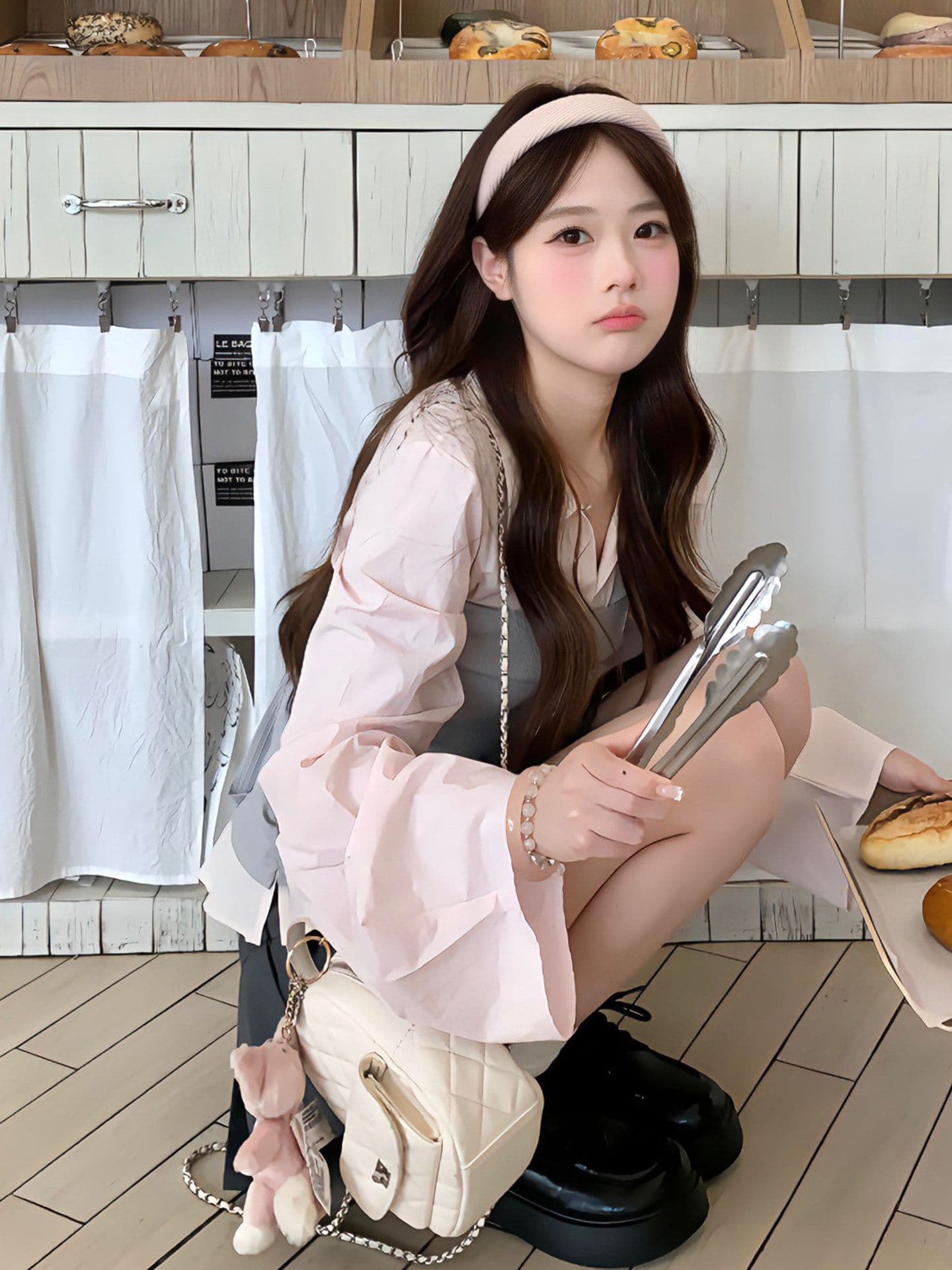 이른 봄 한 부서 소녀 착용 가져 가라. 전체 집합 디자인 센스 핑크색 긴팔 페이크 레이어드 셔츠 플리츠 미니 스커트 투피스 세트 이미지 3