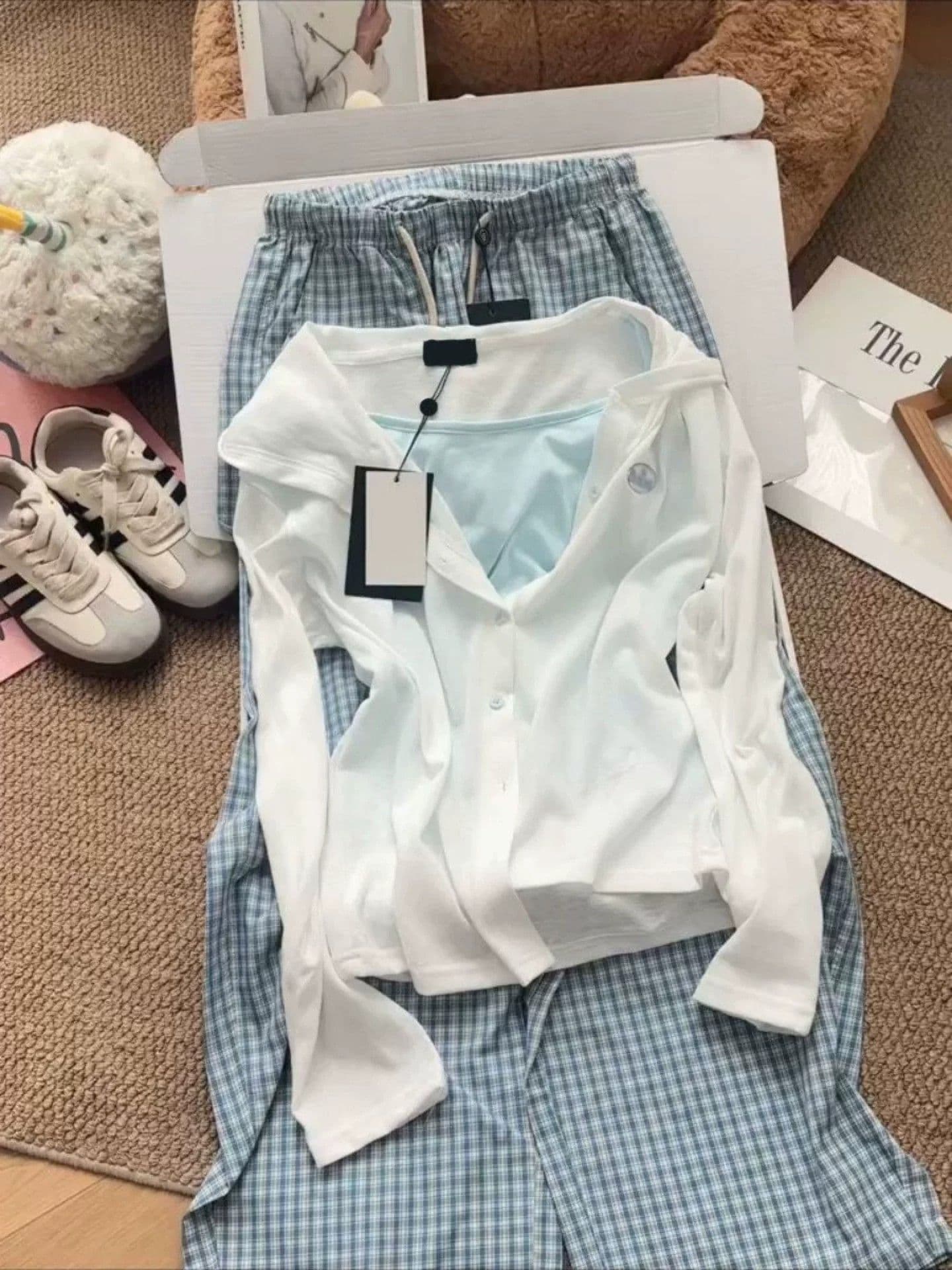 눈꽃 면 파란색과 흰색 페이크 레이어드 오픈 가디건 여성 여름 디자인 센스 몸매 가꾸기 다용도 후드 자외선 차단 의류 짧은 외투 상세 이미지 5