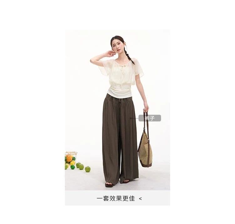 한 부서 부드러운 달콤함 느긋한 새로운 슬림해 보이는 레이스업 느슨함 센스 디자인 반팔 티셔츠 맨위 여름 품격 상세 이미지 3
