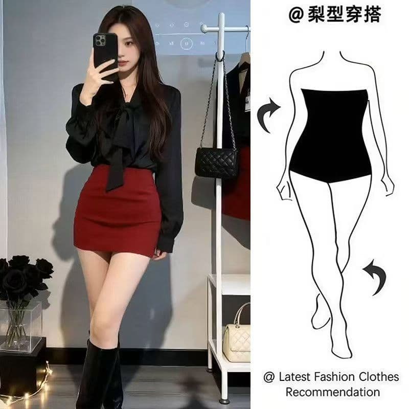 2026 봄 가을 새로운 프랑스식 품격 긴팔 품격 여성 셔츠 몸매 가꾸기 슬림해 보이는 타이트 스커트 미니 스커트 세트 작업복 상세 이미지 6