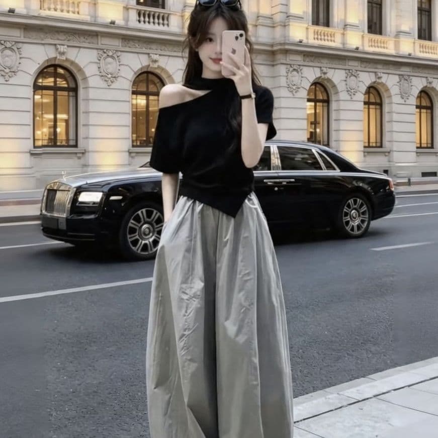 아메리칸 핫걸 바람 착용 가져 가라. 전체 집합 캐주얼 패션 한 부서 품격 발굴하다 어깨 의류 와이드 레그 팬츠 어린이 투피스 슈트 이미지 3