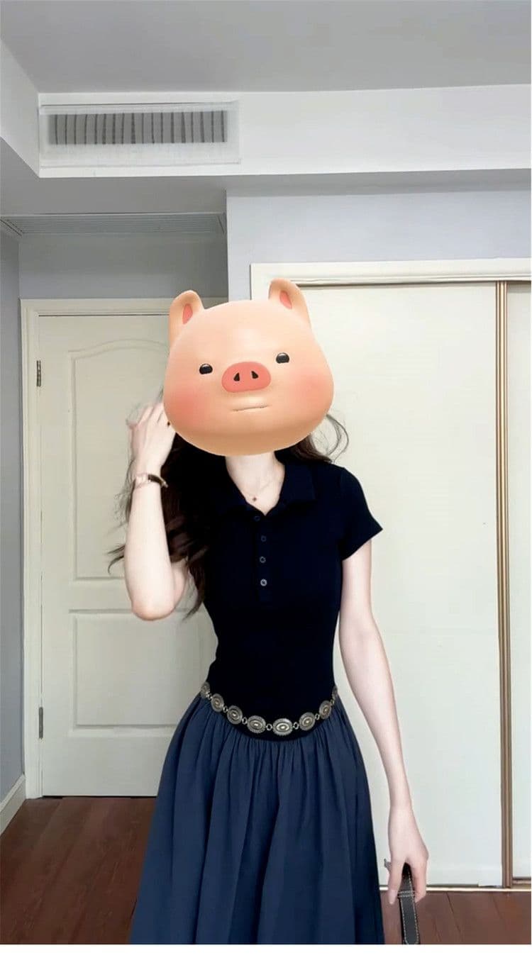 그는 벤 바람 POLO 칼라 여성 드레스 2026 년 여름 허리 수축 슬림해 보이는 품격 고급 품격 다용도 한 마디 롱 스커트 상세 이미지 4