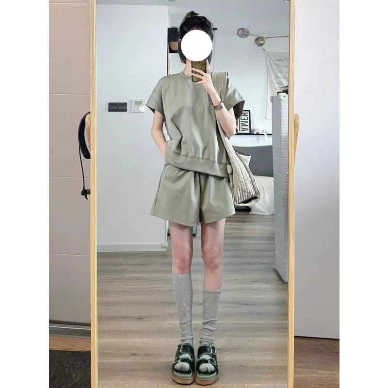 한 부서 소년 센스 캐주얼 연령 감소 운동 바람 세트 여성 여름 학생 한국 스타일 루즈핏 반팔 반바지 투피스 세트 이미지 3