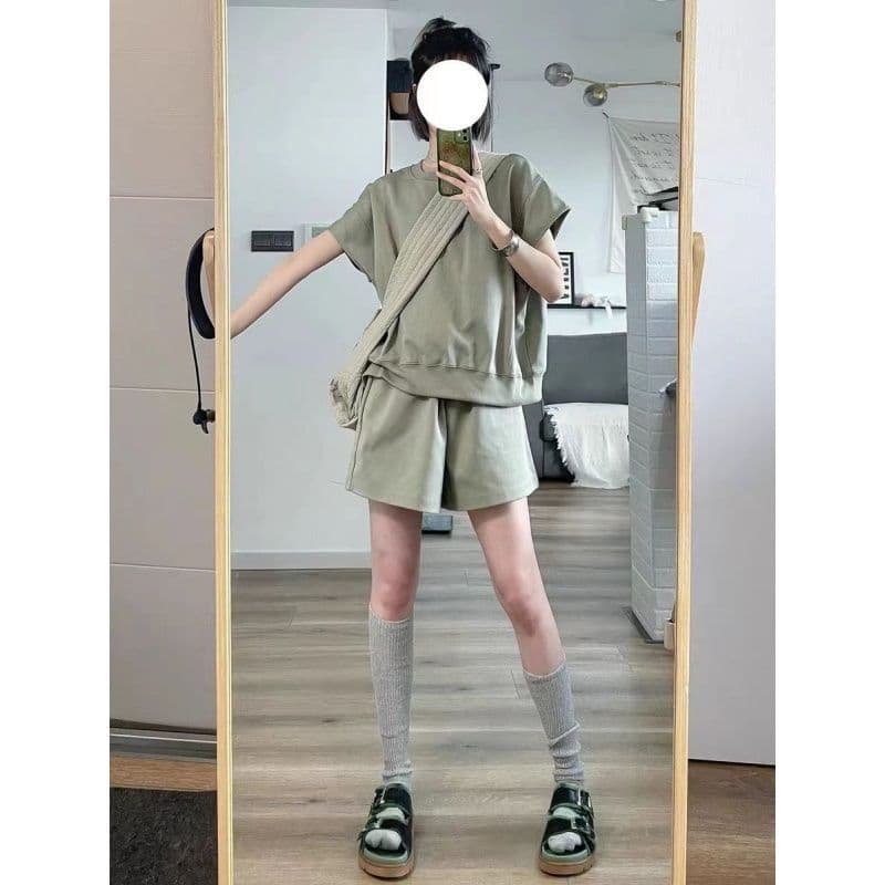 한 부서 소년 센스 캐주얼 연령 감소 운동 바람 세트 여성 여름 학생 한국 스타일 루즈핏 반팔 반바지 투피스 세트 이미지 4