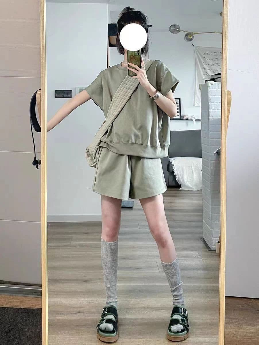 한 부서 소년 센스 캐주얼 연령 감소 운동 바람 세트 여성 여름 학생 한국 스타일 루즈핏 반팔 반바지 투피스 세트 상세 이미지 1