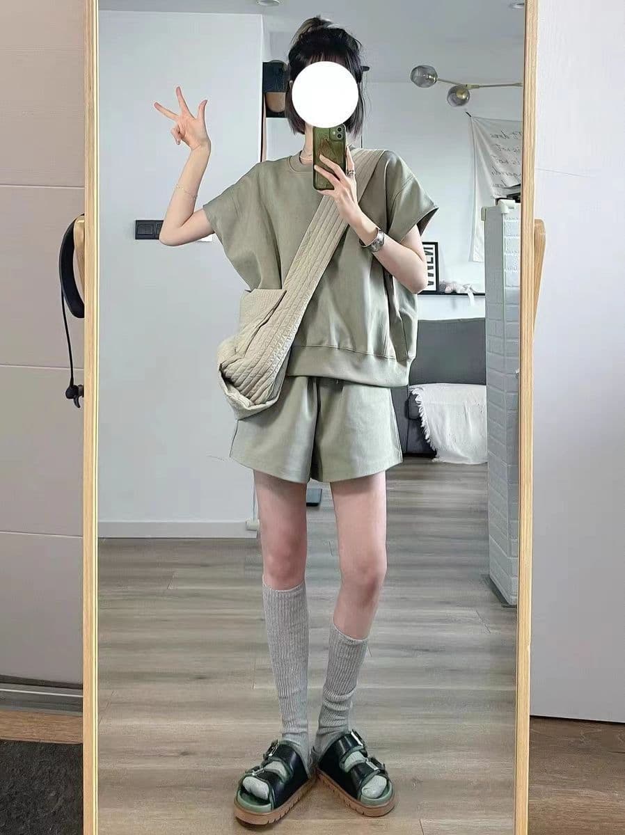 한 부서 소년 센스 캐주얼 연령 감소 운동 바람 세트 여성 여름 학생 한국 스타일 루즈핏 반팔 반바지 투피스 세트 상세 이미지 4