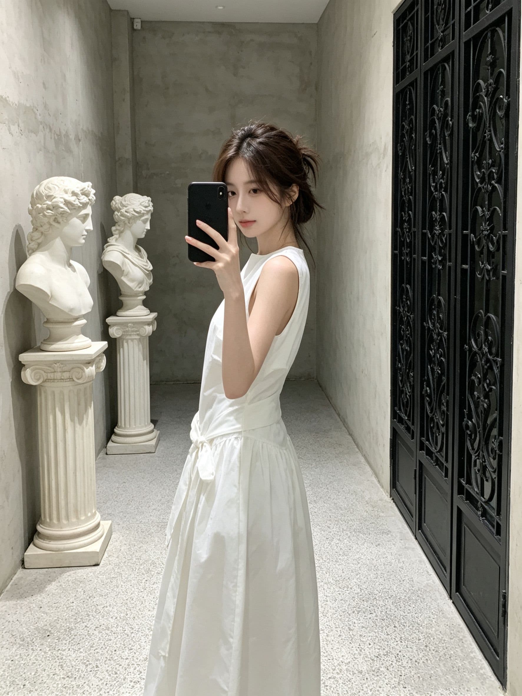 해군 디자인 센스 레이스업 민소매 여성 드레스 여름 새로운 한 부서 품격 허리 수축 슬림해 보이는 조끼 롱 스커트 상세 이미지 13