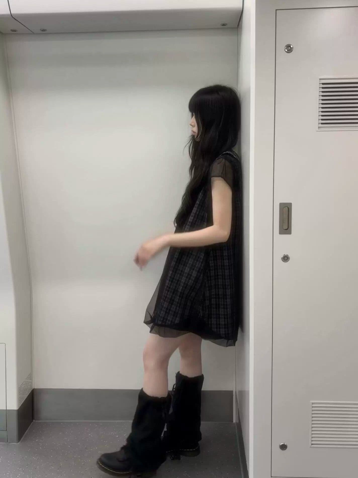 여성 여름 작은 키 디자인 센스 망사 패치워크 꽃밭 치마 레트로 달콤함 학원 스타일 베이비 칼라 체크무늬 드레스 이미지 3