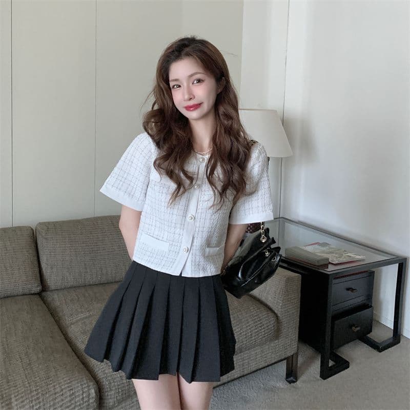 여름 드레스 2026 작은 샤넬 스타일 품격 검정색 쇼트 스타일 재킷 새로운 디자인 센스 작은 대중 chic 체크무늬 맨위 여성 트렌디 상세 이미지 16