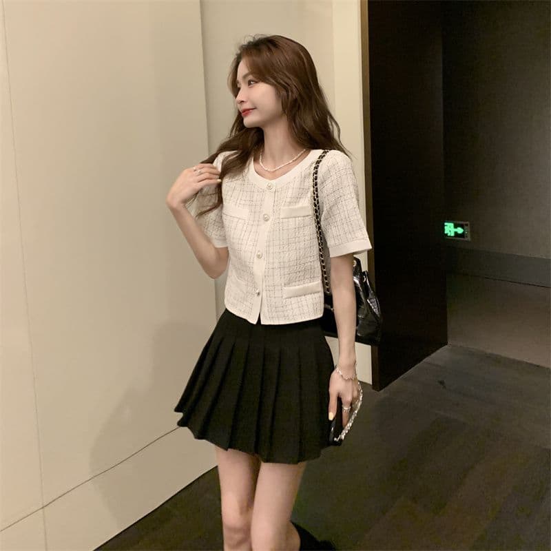 여름 드레스 2026 작은 샤넬 스타일 품격 검정색 쇼트 스타일 재킷 새로운 디자인 센스 작은 대중 chic 체크무늬 맨위 여성 트렌디 상세 이미지 22