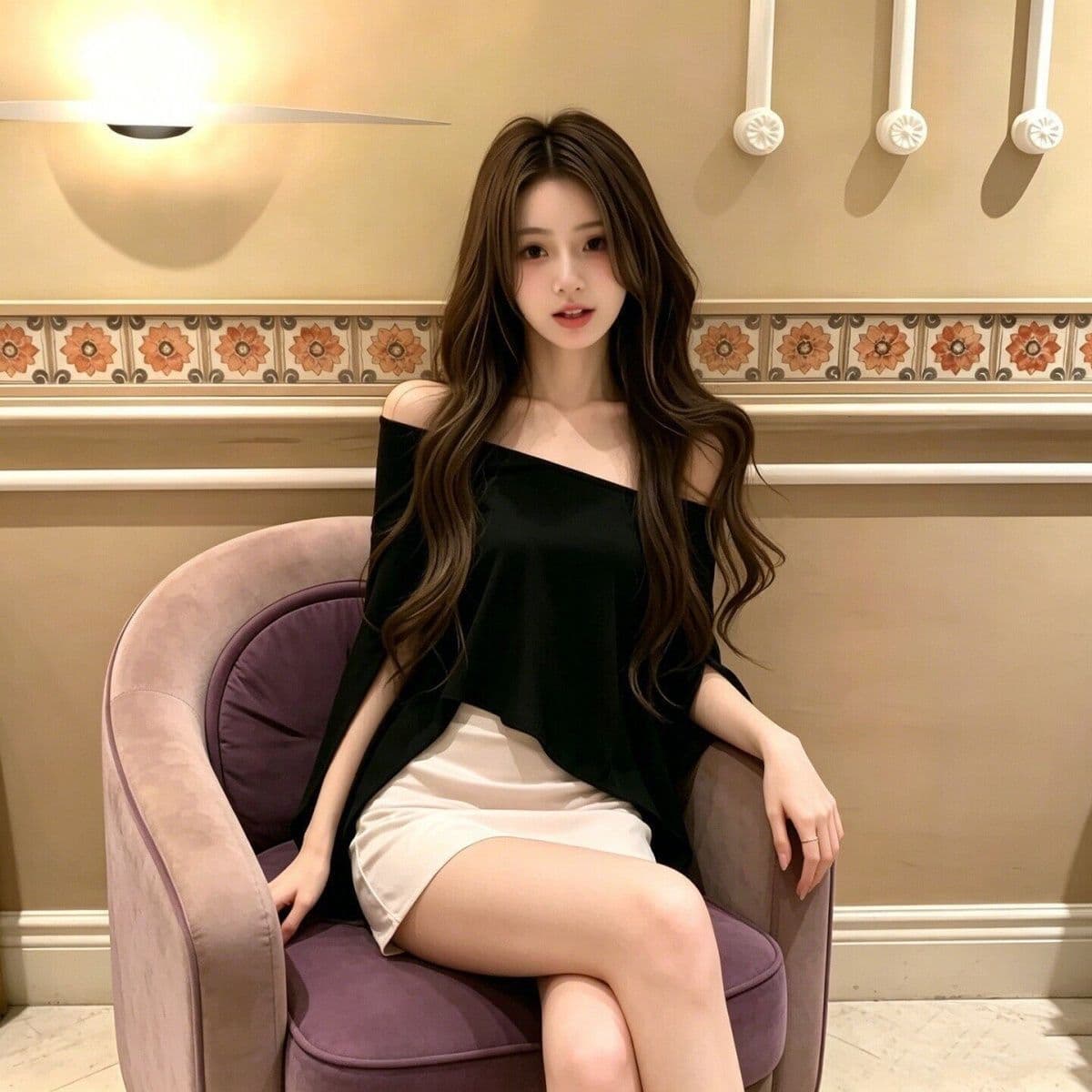 품격 로얄 자매 바람 검정색 비스듬한 어깨 의류 타이트 스커트 미니 스커트 세트 여성 여름 새로운 하이웨이스트 섹션 슬림해 보이는 투피스 세트 이미지 3