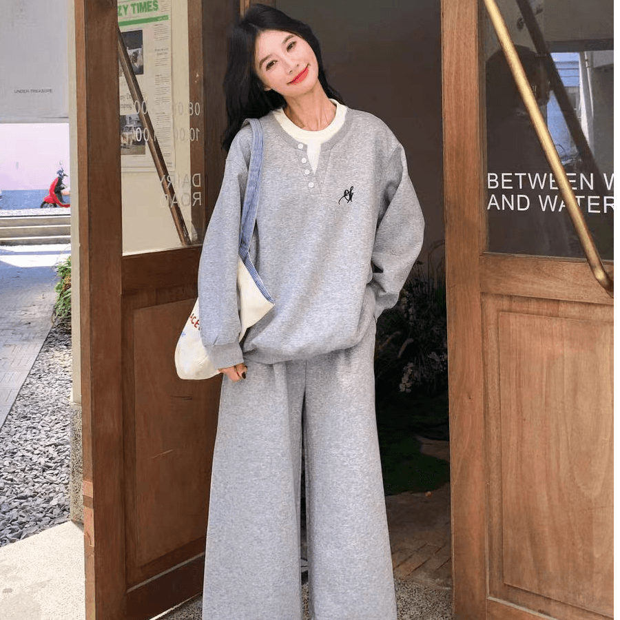 2026 가을 봄 새로운 레트로 패션 라운드 넥 단색 작은 루즈핏 미니멀리즘 재킷 재킷 느긋한 센스 캐주얼 세트