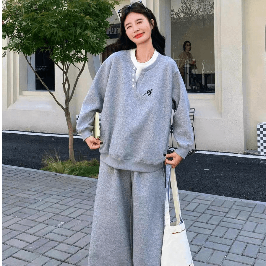 2026 가을 봄 새로운 레트로 패션 라운드 넥 단색 작은 루즈핏 미니멀리즘 재킷 재킷 느긋한 센스 캐주얼 세트 이미지 4
