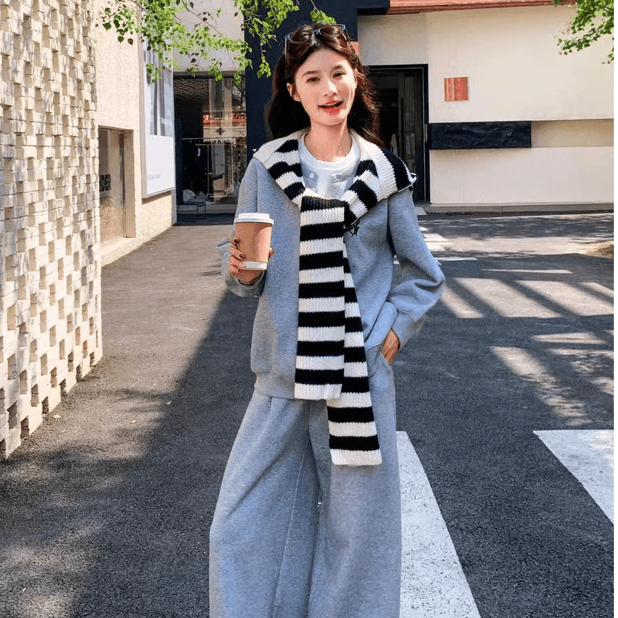 2026 가을 봄 새로운 레트로 패션 라운드 넥 단색 작은 루즈핏 미니멀리즘 재킷 재킷 느긋한 센스 캐주얼 세트 이미지 5