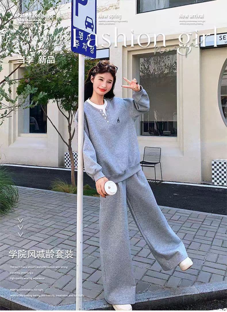 2026 가을 봄 새로운 레트로 패션 라운드 넥 단색 작은 루즈핏 미니멀리즘 재킷 재킷 느긋한 센스 캐주얼 세트 상세 이미지 2