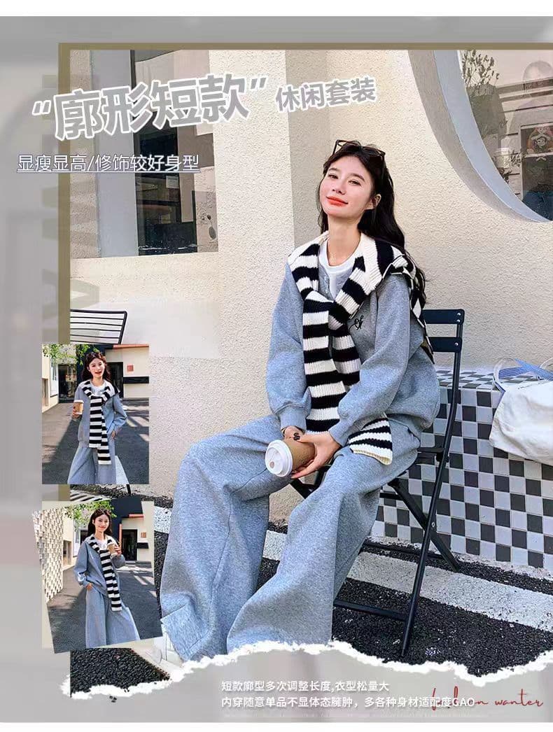2026 가을 봄 새로운 레트로 패션 라운드 넥 단색 작은 루즈핏 미니멀리즘 재킷 재킷 느긋한 센스 캐주얼 세트 상세 이미지 15
