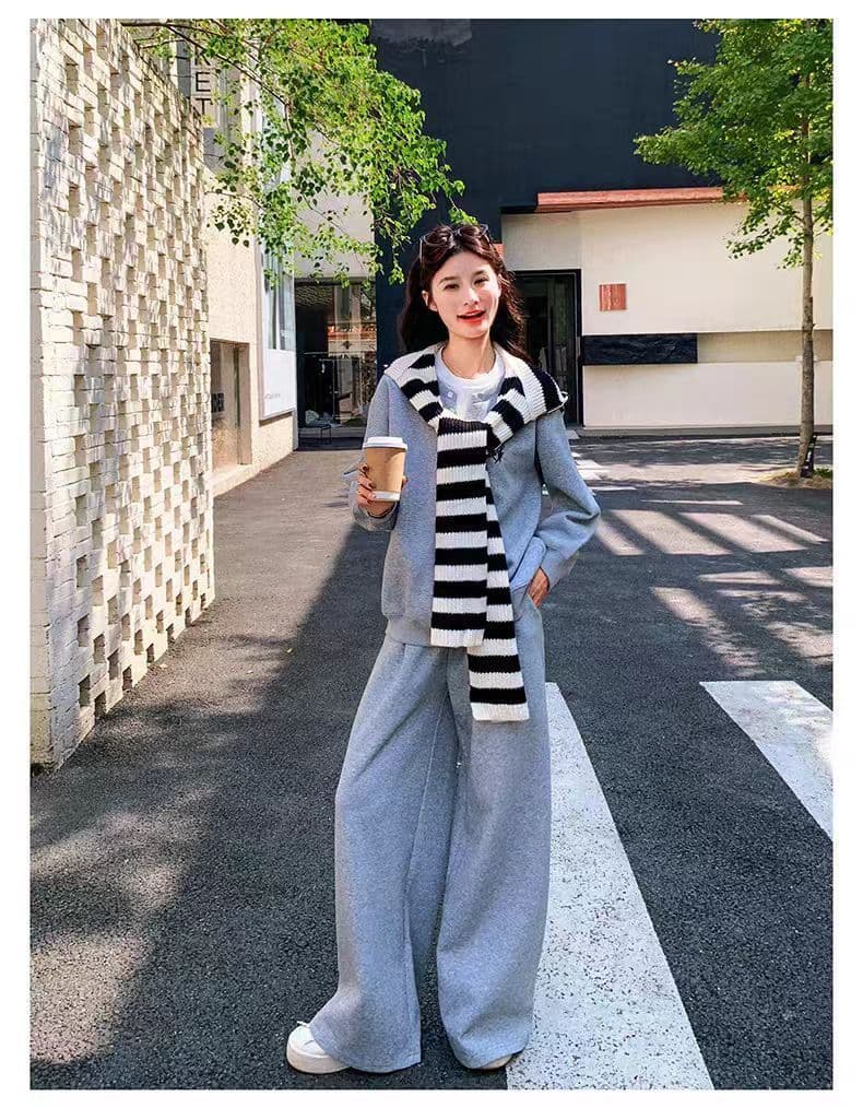 2026 가을 봄 새로운 레트로 패션 라운드 넥 단색 작은 루즈핏 미니멀리즘 재킷 재킷 느긋한 센스 캐주얼 세트 상세 이미지 16