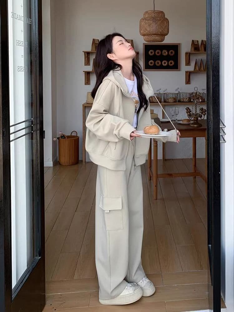 고급 센스 캐주얼 스포츠 슈트 여성 봄 가을 지방 mm 워크웨어 바람 후드티 웨이 바지 투피스 세트 이른 가을 전체 집합 이미지 4