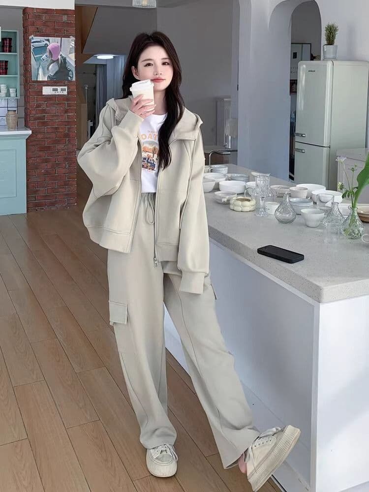 고급 센스 캐주얼 스포츠 슈트 여성 봄 가을 지방 mm 워크웨어 바람 후드티 웨이 바지 투피스 세트 이른 가을 전체 집합