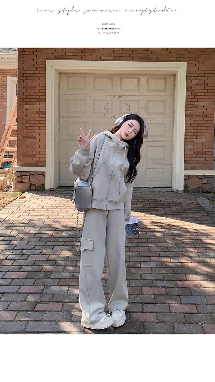 고급 센스 캐주얼 스포츠 슈트 여성 봄 가을 지방 mm 워크웨어 바람 후드티 웨이 바지 투피스 세트 이른 가을 전체 집합 상세 이미지 11