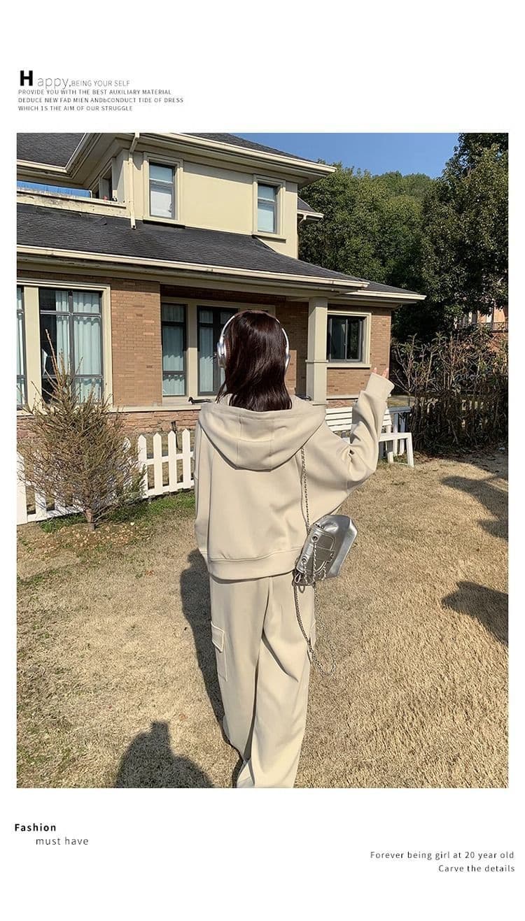 고급 센스 캐주얼 스포츠 슈트 여성 봄 가을 지방 mm 워크웨어 바람 후드티 웨이 바지 투피스 세트 이른 가을 전체 집합 상세 이미지 14