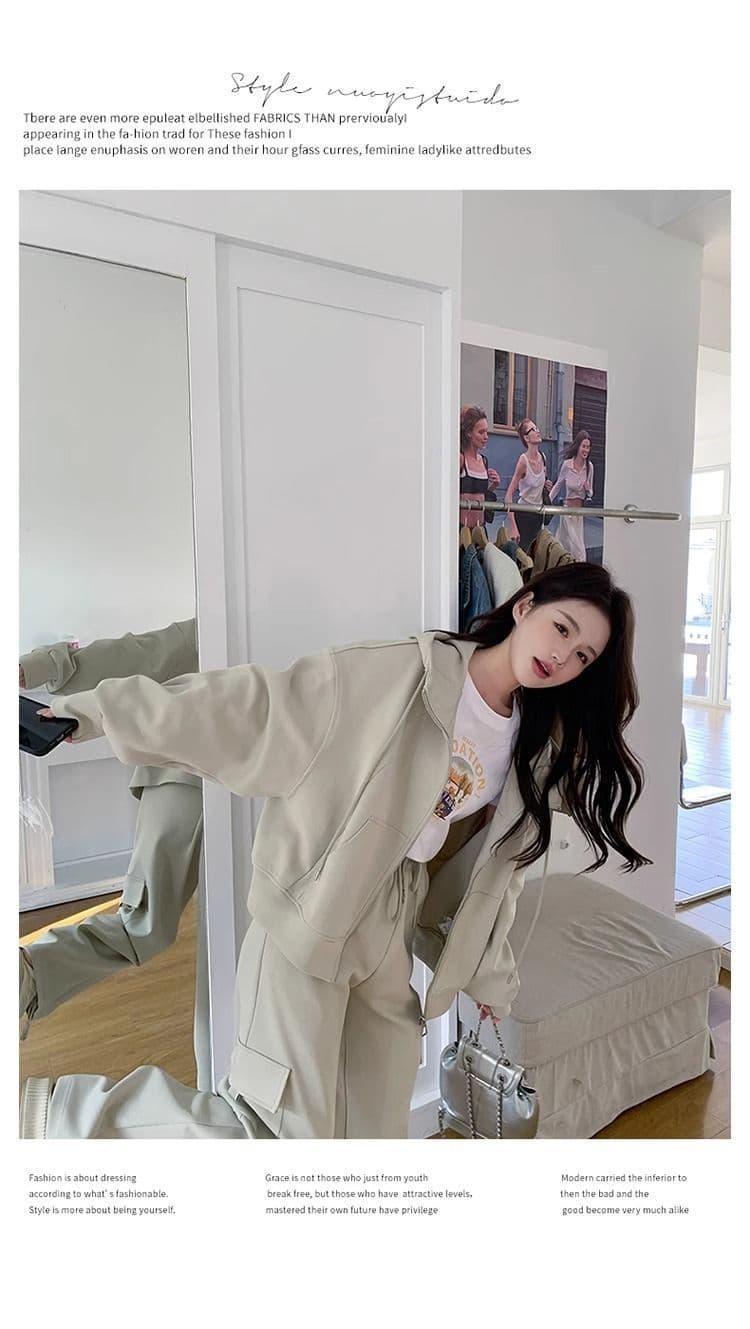 고급 센스 캐주얼 스포츠 슈트 여성 봄 가을 지방 mm 워크웨어 바람 후드티 웨이 바지 투피스 세트 이른 가을 전체 집합 상세 이미지 23