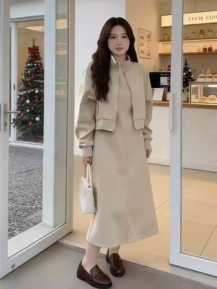 가을 빅 사이즈 외국 가스 연령 감소 표지 배 슬림해 보이는 세트 여성 착용 가져 가라. 조끼 치마 투피스 세트 지방 mm2-300 근 이미지 4