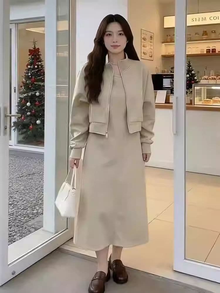 가을 빅 사이즈 외국 가스 연령 감소 표지 배 슬림해 보이는 세트 여성 착용 가져 가라. 조끼 치마 투피스 세트 지방 mm2-300 근 상세 이미지 2