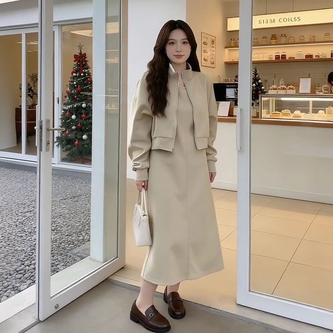 가을 빅 사이즈 외국 가스 연령 감소 표지 배 슬림해 보이는 세트 여성 착용 가져 가라. 조끼 치마 투피스 세트 지방 mm2-300 근 상세 이미지 4