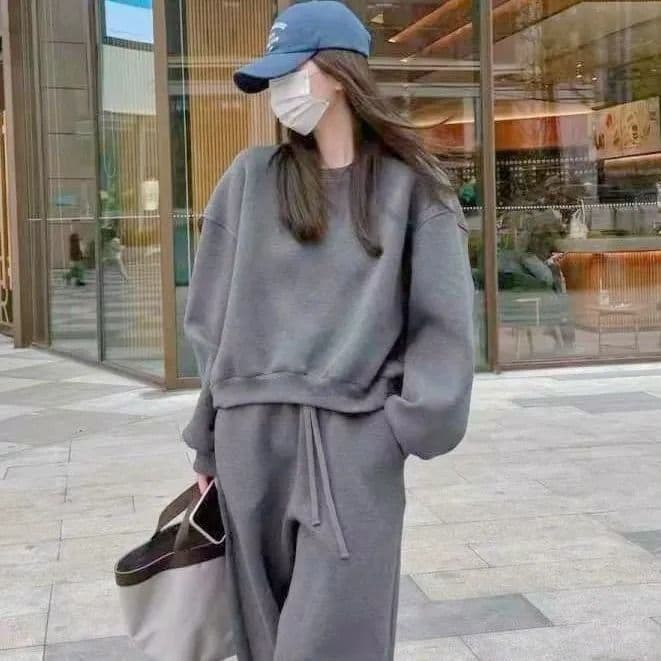 봄 가을 후드티 스포츠 슈트 여성 루즈핏 슬림해 보이는 항구 바람 학생 외국 가스 연령 감소 러닝 서비스 단색 투피스 세트 이미지 4