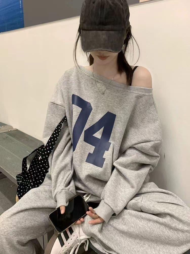 아메리칸 후드티 스포츠 슈트 여성 가을 한국 스타일 루즈핏 슬림해 보이는 와이드 레그 팬츠 캐주얼 투피스 세트 인터넷 유명인 패션 트렌디 이미지 3
