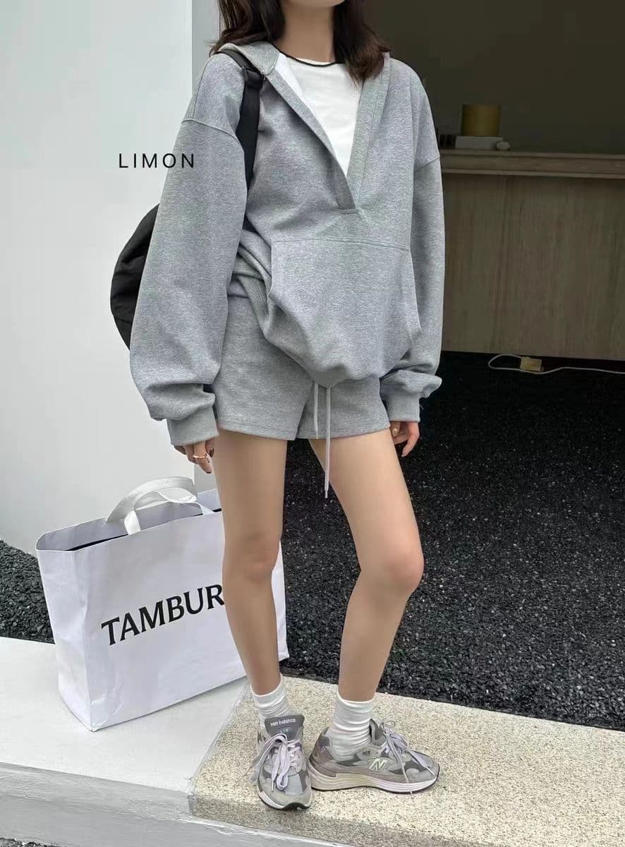 캐주얼 세트 여성 봄 가을 아메리칸 레트로 루즈핏 V넥 느긋한 바람 후드 긴팔 후드티 반바지 투피스 세트 트렌디 상세 이미지 2