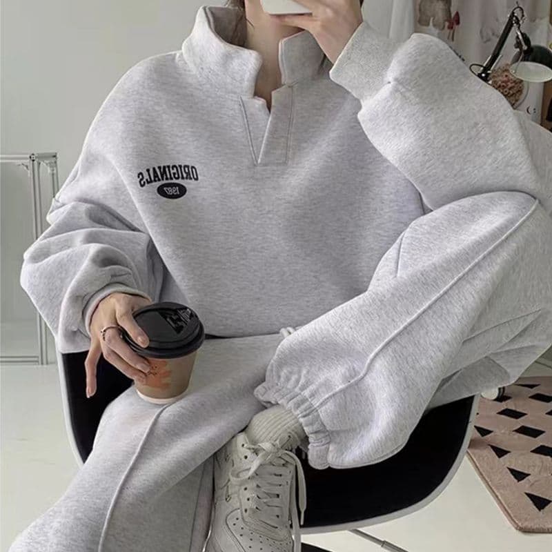 후드티 웨이 바지 세트 여성 2026 년 가을 겨울 새로운 털이 있는 튀김 거리 패션 캐주얼 러닝 운동복 투피스 세트 이미지 4