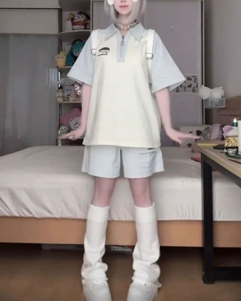 학생 스포츠 슈트 여성 여름 도파민 착용 가져 가라. 전체 집합 캐주얼 두 조각 반팔 반바지 상세 이미지 5