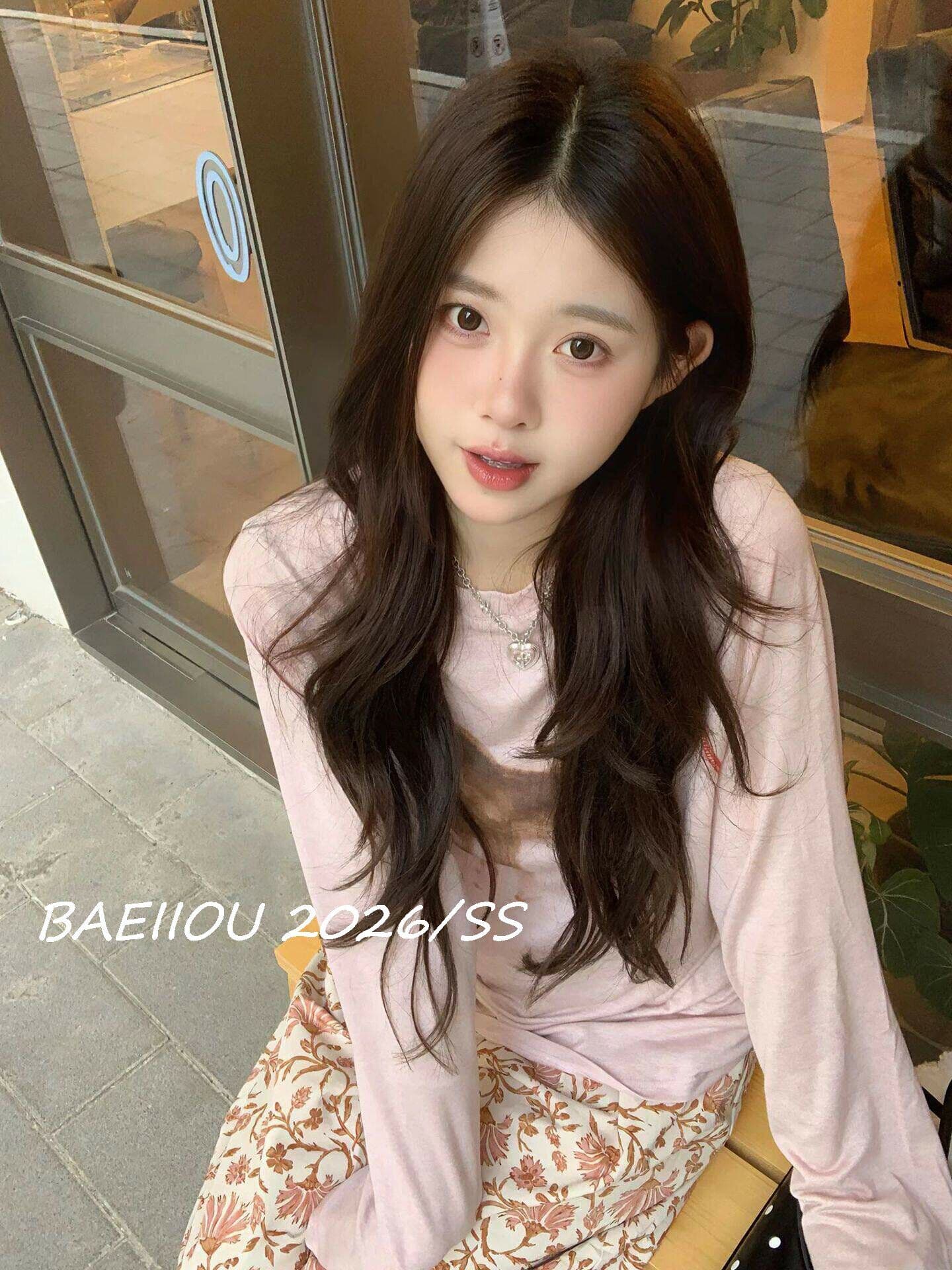 한 부서 달콤한 스타일 수채화 프린트 긴팔 티셔츠 여성 봄 느긋한 센스 넓은 다리 꽃무늬 바지 세트 이미지 2