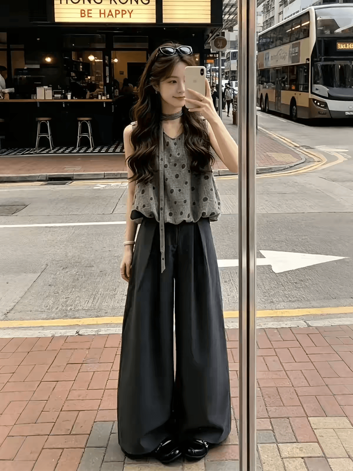 여름 ootd 착용 가져 가라. 전체 집합 2026 새로운 한 부서 아름다운 민소매 도트 무늬 맨위 와이드 레그 팬츠 두 조각 여성 세트 상세 이미지 4