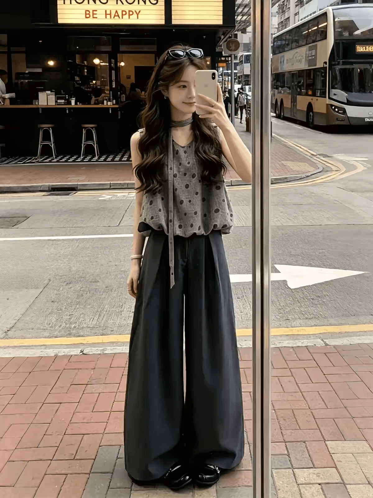 여름 ootd 착용 가져 가라. 전체 집합 2026 새로운 한 부서 아름다운 민소매 도트 무늬 맨위 와이드 레그 팬츠 두 조각 여성 세트 상세 이미지 8