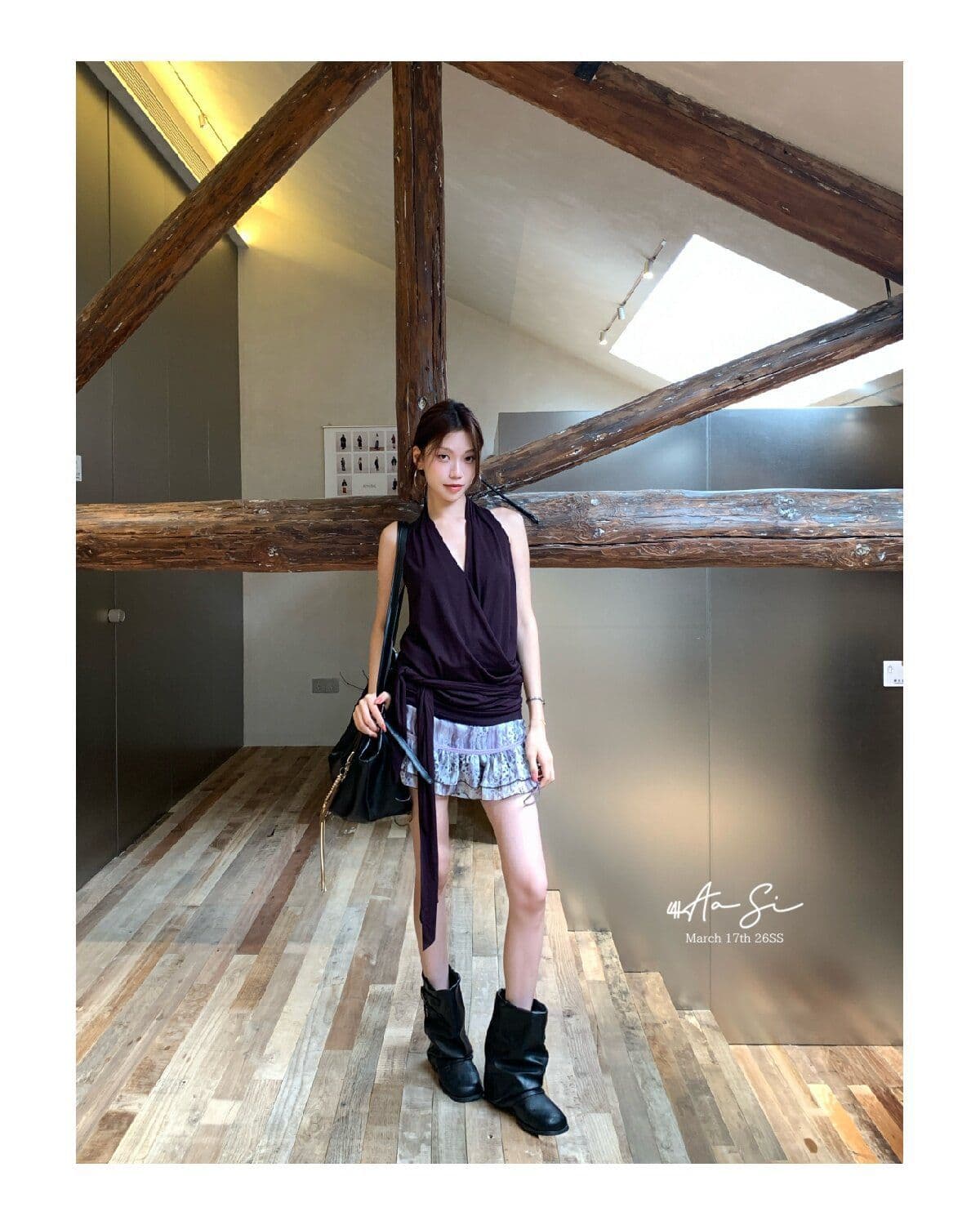 프랑스식 품격 커피 색상 V넥 행침 목 민소매 캐미솔 2026 여름 디스플레이 레오파드 무늬 도트 무늬 미니 스커트 세트 상세 이미지 6
