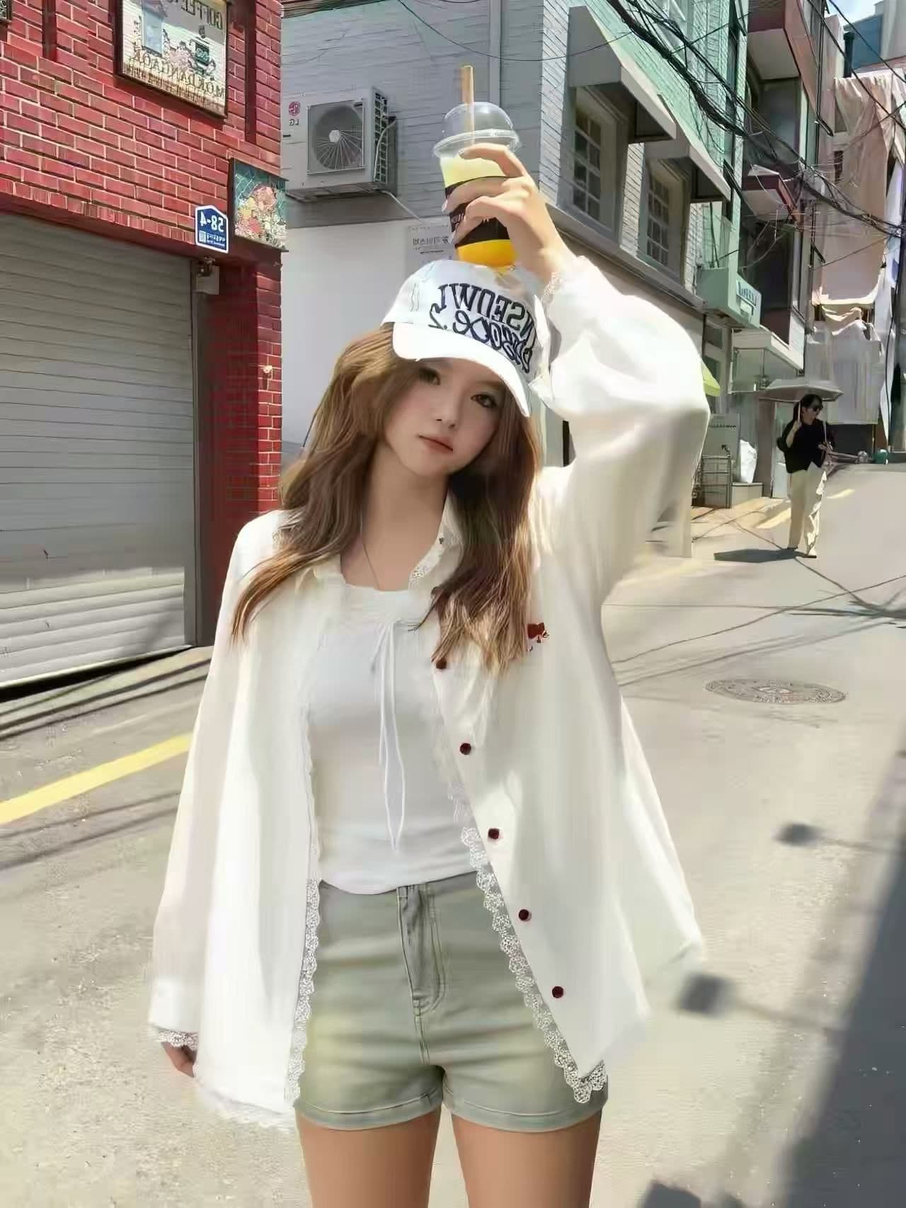 원본 솜씨 원본 원단 kt 고양이 자수 긴팔 셔츠 루즈핏 느긋한 바람 얇은 스타일 재킷 태양 보호 셔츠 여성 여름 상세 이미지 7