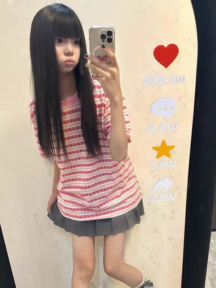 순면 220 그램 빗질하다 닫기 반팔 티셔츠 여성 이미지 2