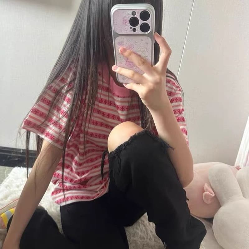 순면 220 그램 빗질하다 닫기 반팔 티셔츠 여성 이미지 5