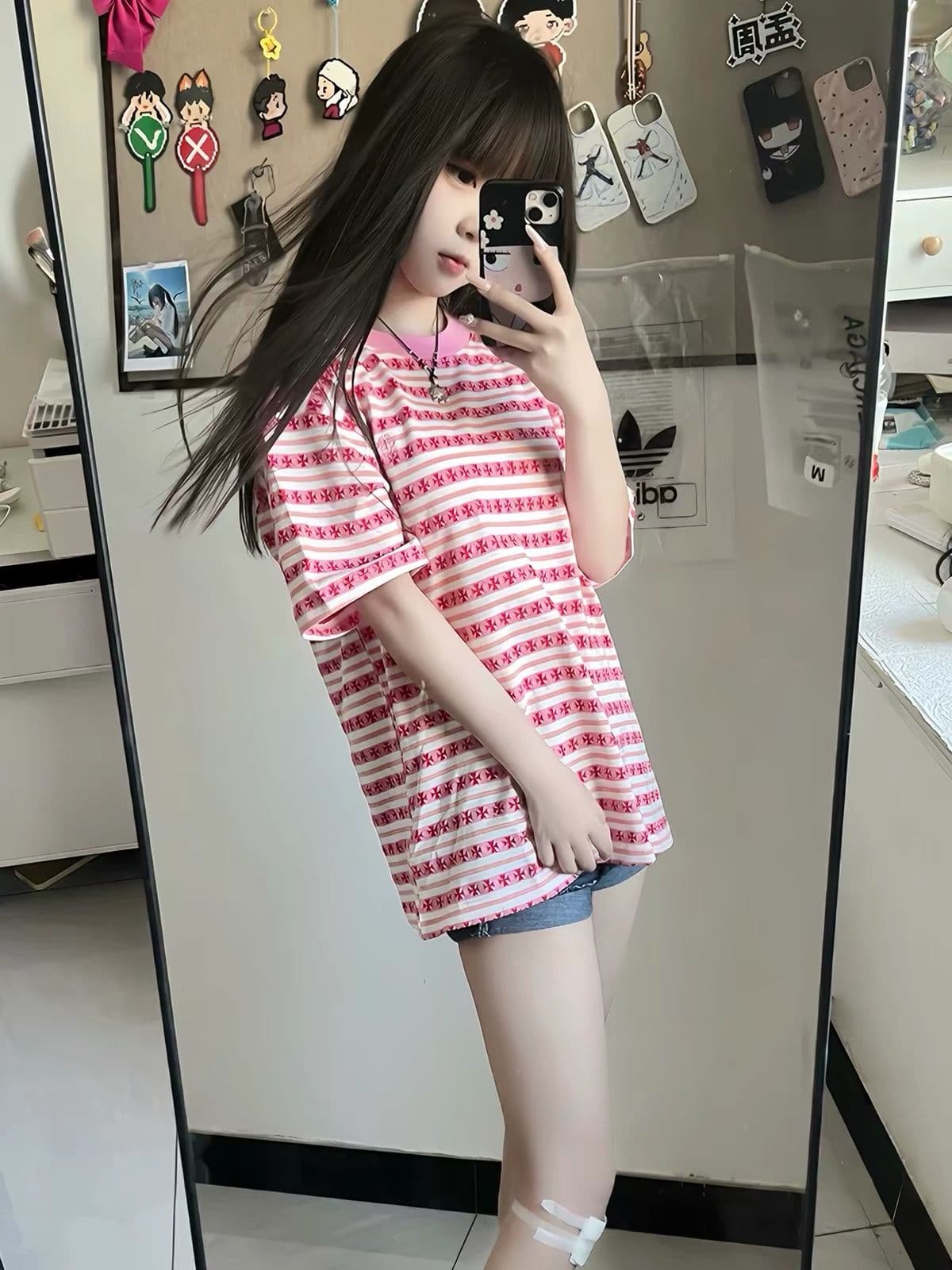 순면 220 그램 빗질하다 닫기 반팔 티셔츠 여성 상세 이미지 3