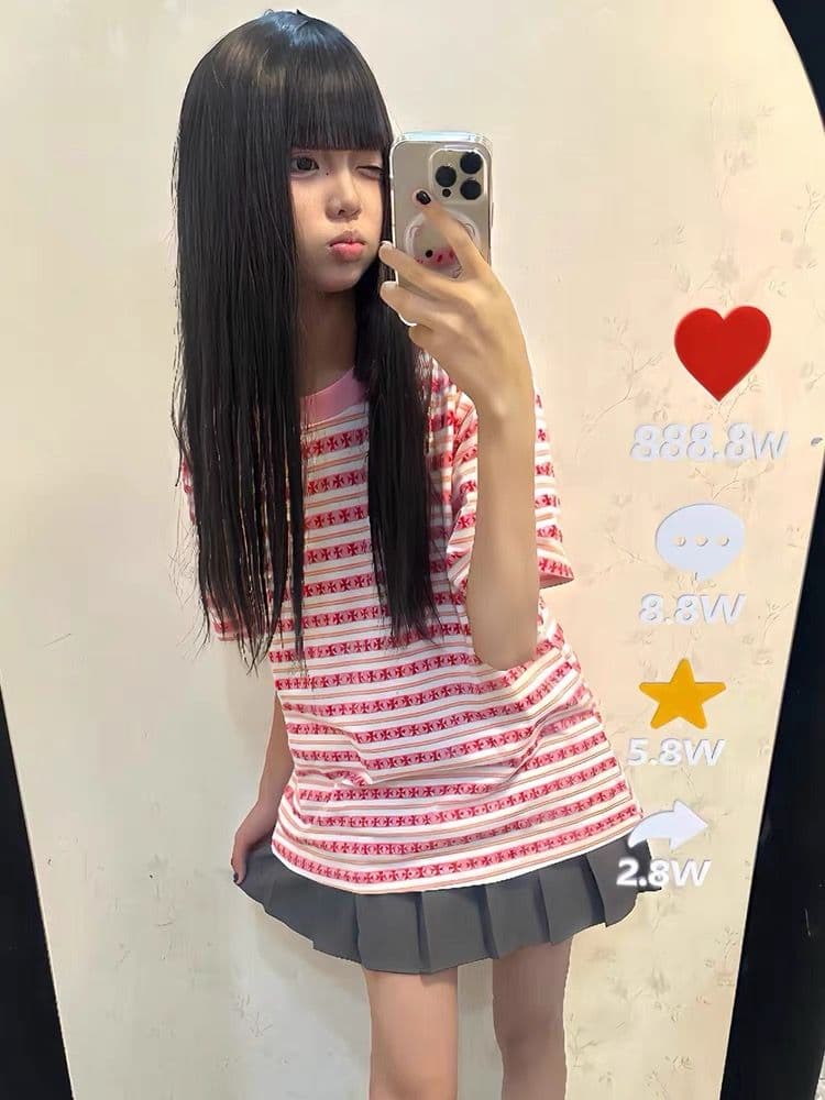 순면 220 그램 빗질하다 닫기 반팔 티셔츠 여성 상세 이미지 4