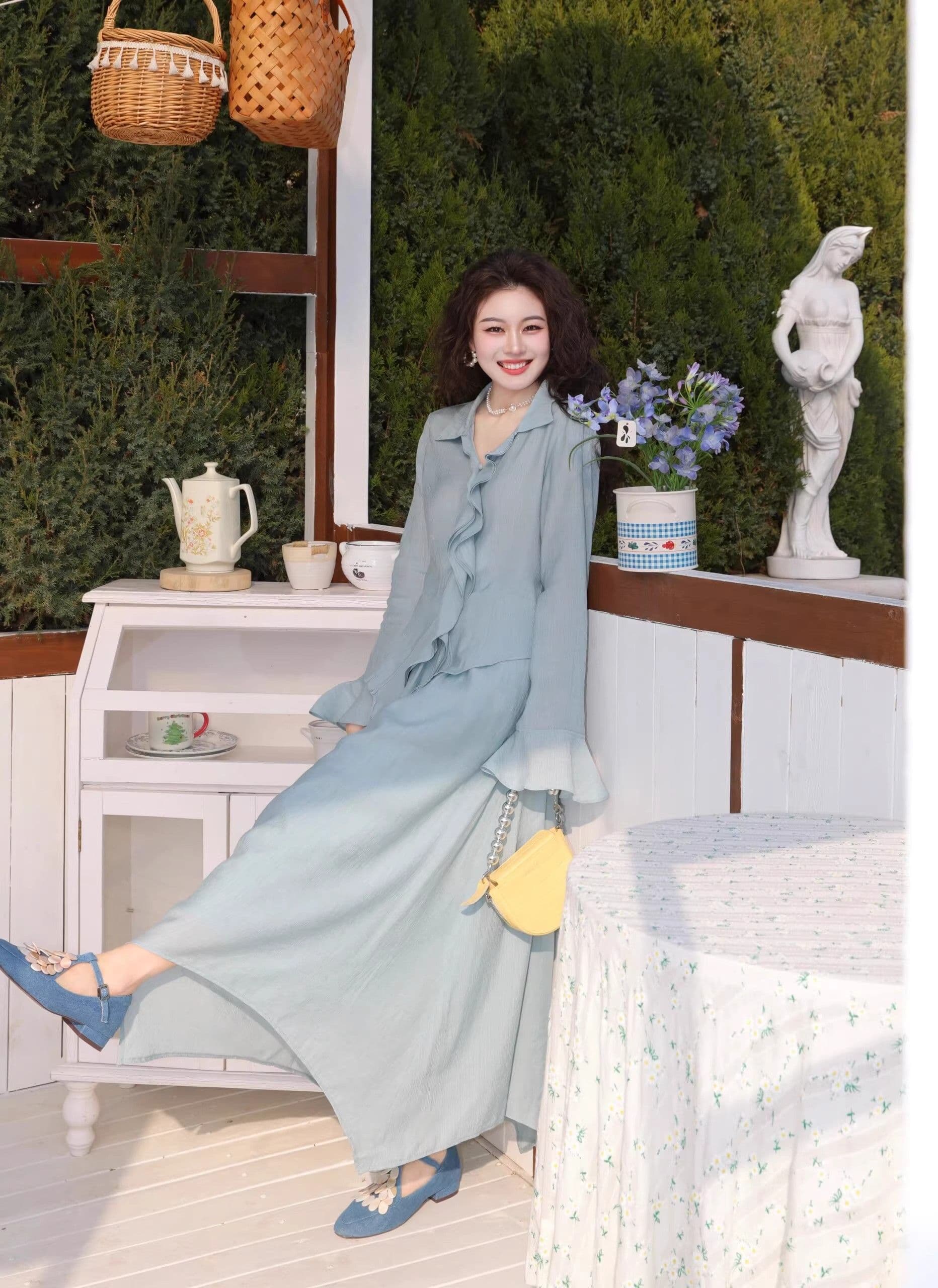 조기 가을 의상 프랑스식 부드러운 바람 긴팔 여성 드레스 여름 고급 센스 롱 스커트 투피스 슈트 상세 이미지 4