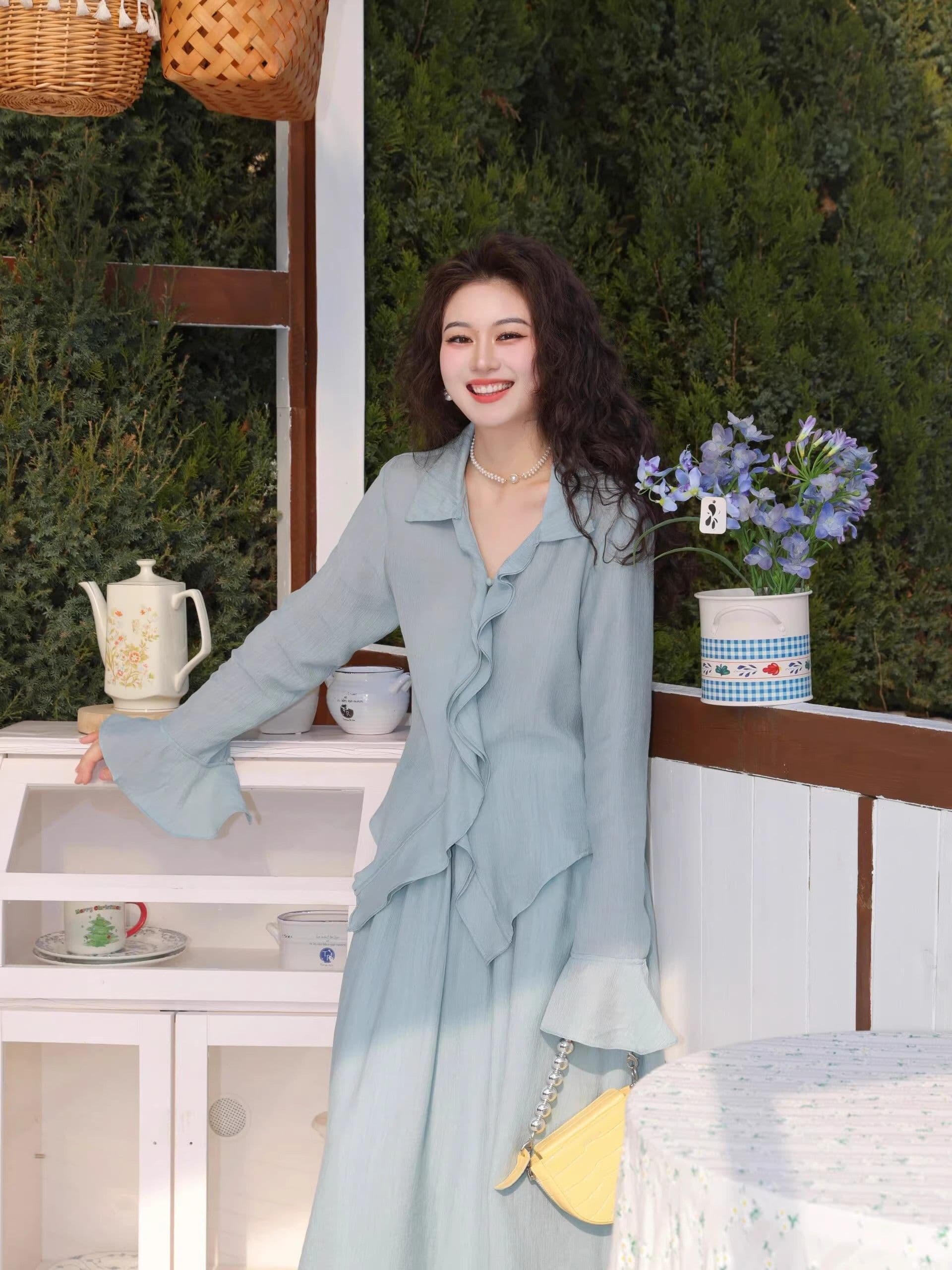조기 가을 의상 프랑스식 부드러운 바람 긴팔 여성 드레스 여름 고급 센스 롱 스커트 투피스 슈트 상세 이미지 6